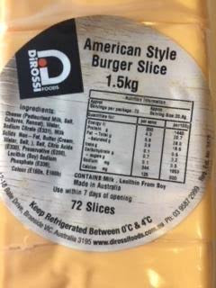 DIROSSI AMERICAN BURGER CHEESE SLICED 1.5KG