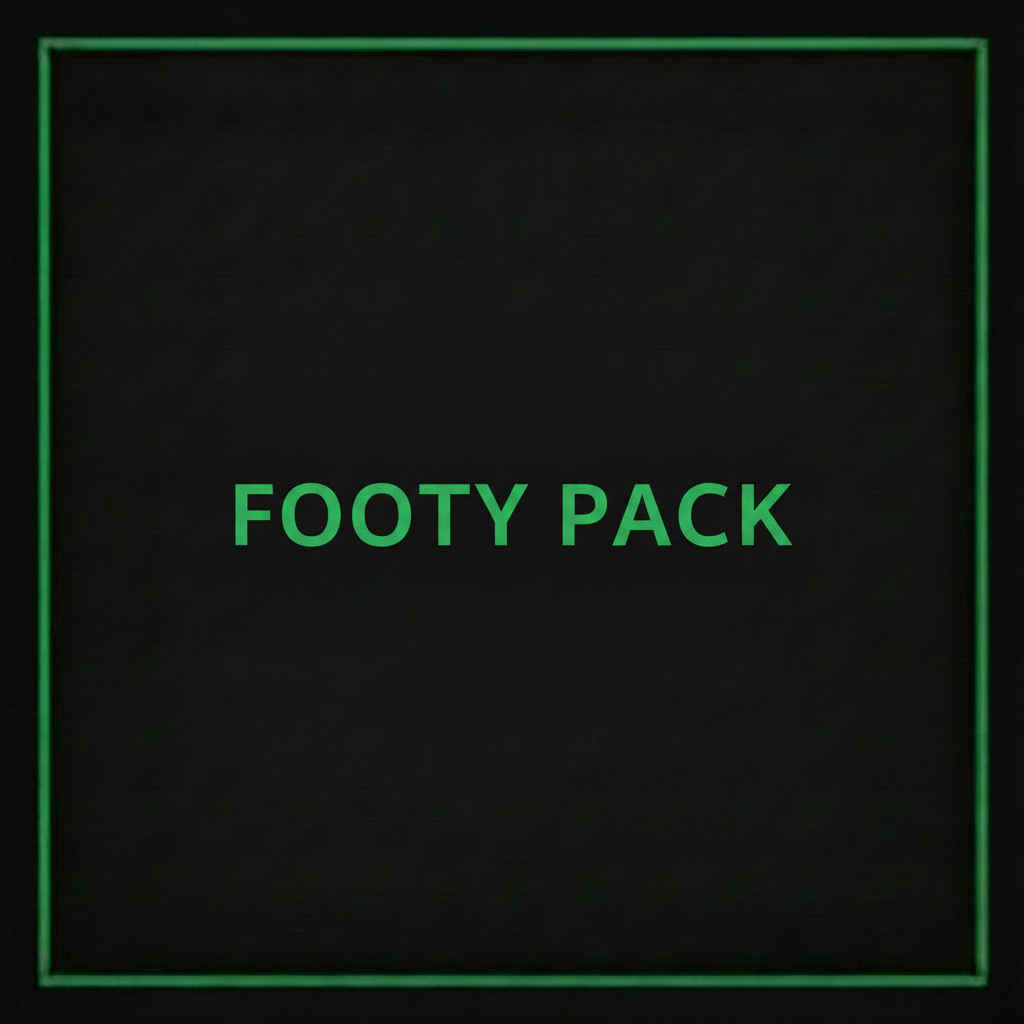 FOOTY PACK tile with a black background and neon green border