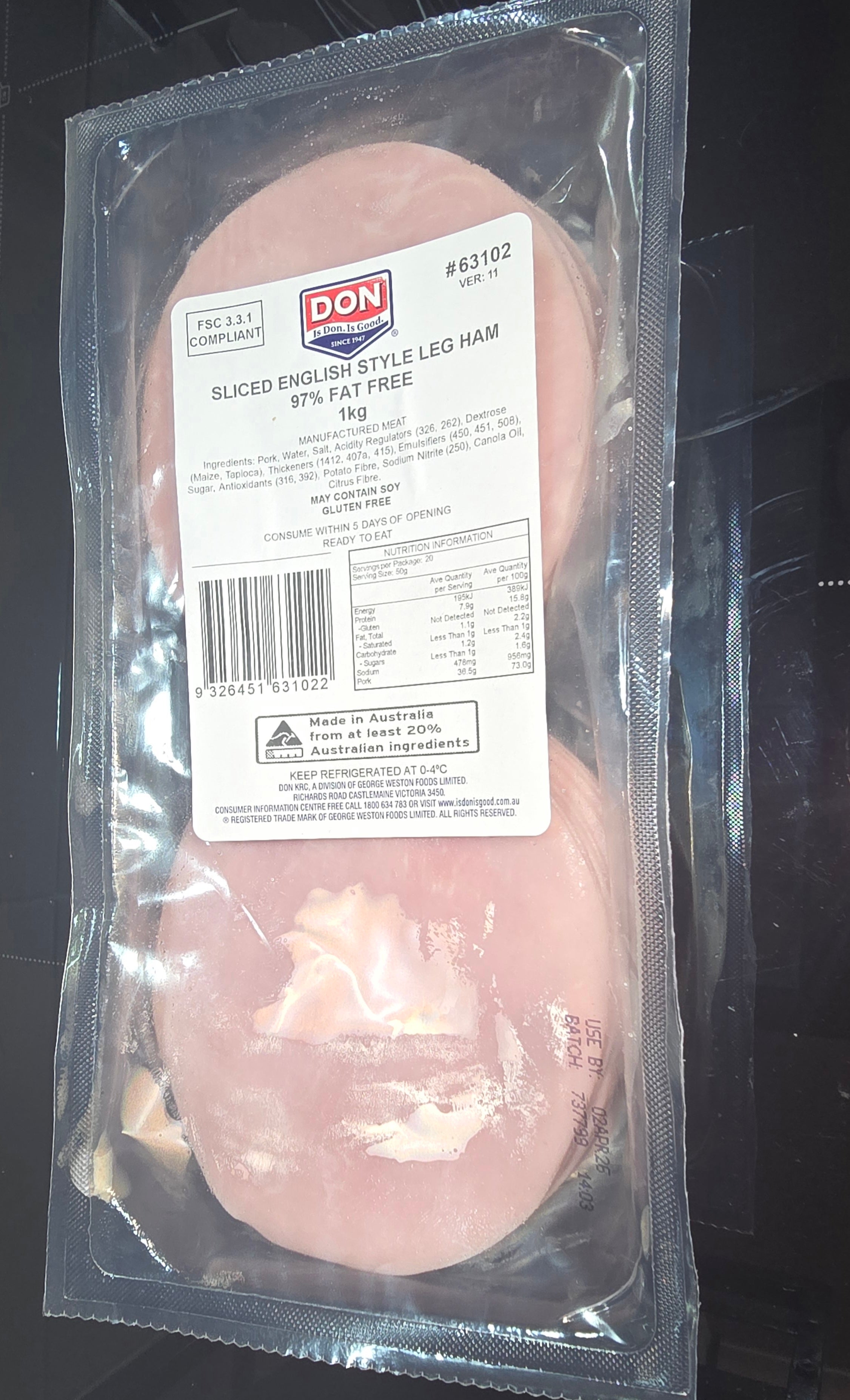 SLICED ENGLISH HAM 1KG