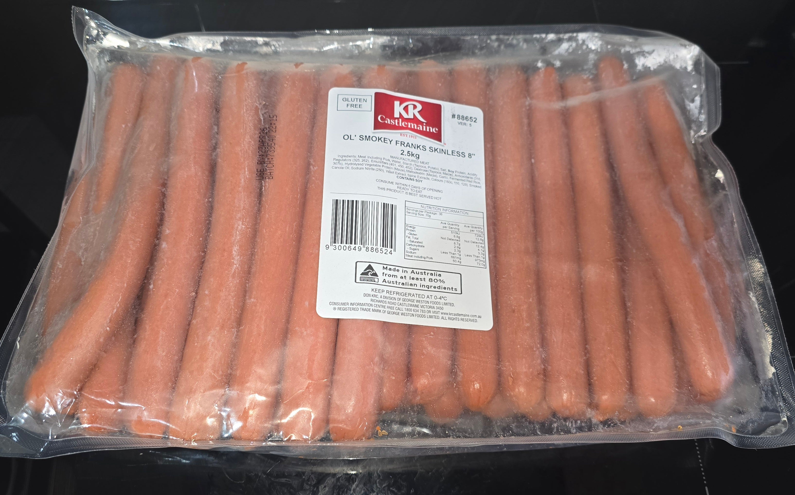 OL'SMOKEY HOTDOGS 8 INCH 2.5KG